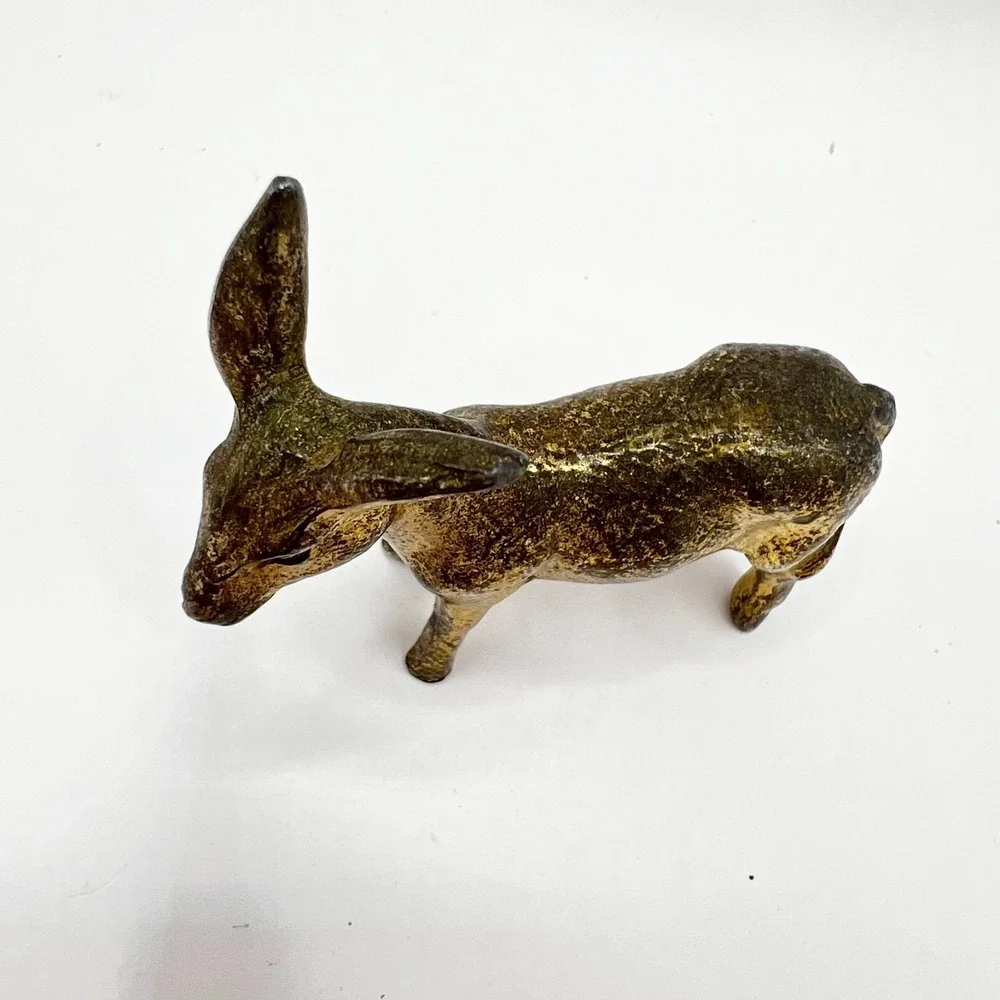 Vtg Brass Donkey Die-Cast Figurine Hand Carved Solid Heavy Metal 2.25